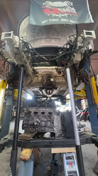 Full engine removal and rebuild in progress at Dirty Dawgs Garage St. Augustine
